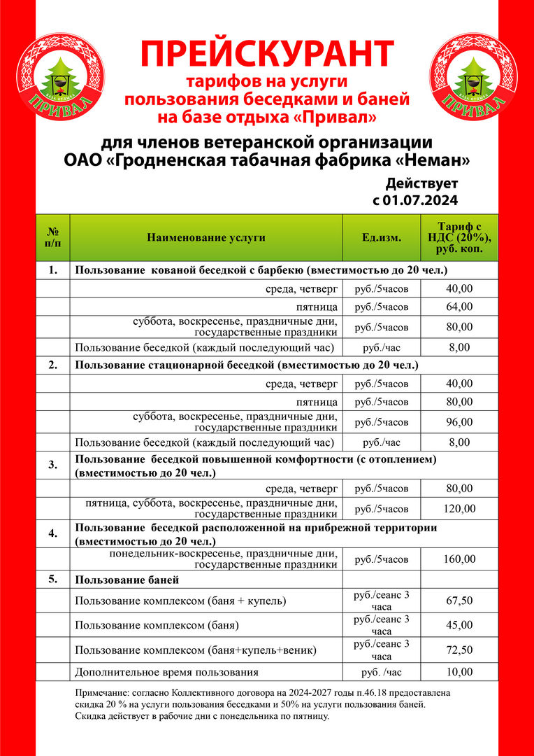 Услуги Привал Ветераны